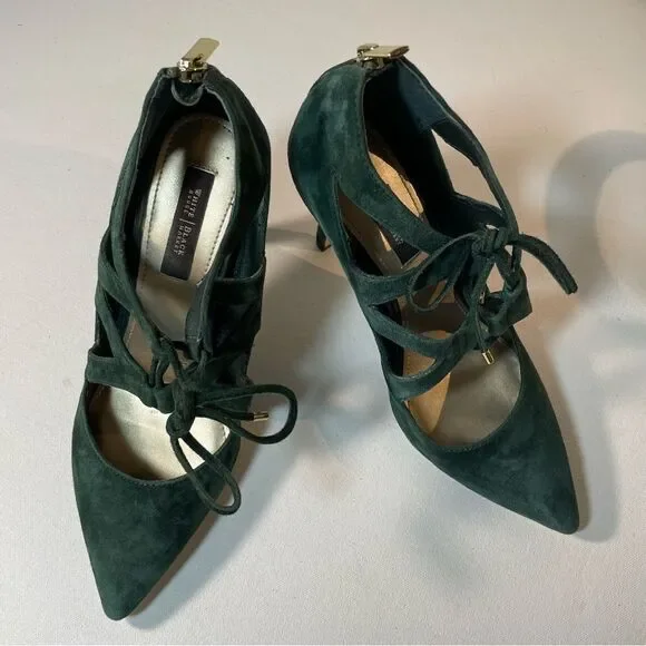 White House black market Money Green Suede Lace Up Heels 9 - Picture 10 of 10